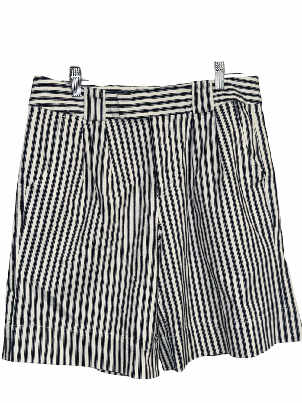 Lands' End Navy and White Vertical Stripe Bermuda Shorts